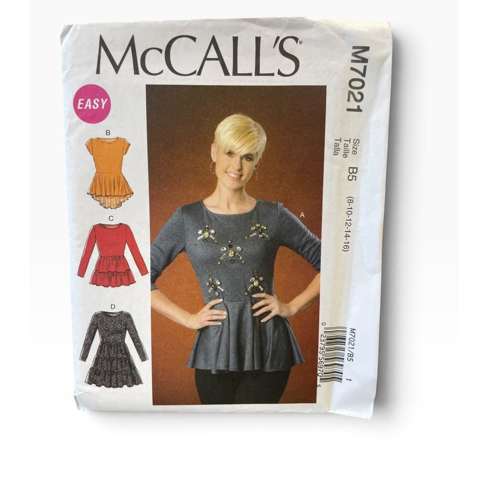 McCall's M7021 Peplum Top Tunic B5 (8-10-12-14-16) Modern Easy Uncut FF